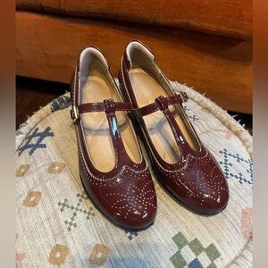 Burgundy T-Strap Women's Shoes